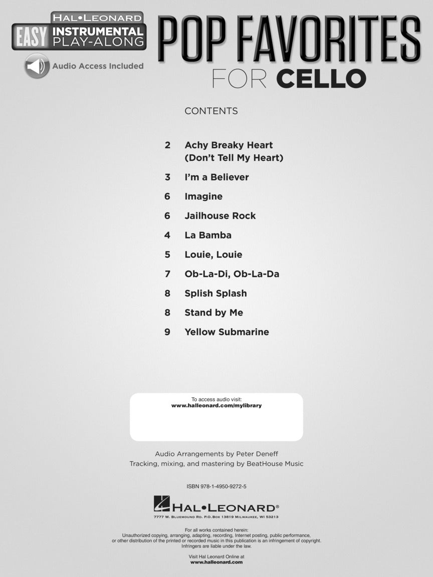 Pop Favorites For Cello Play Along Book/Ola