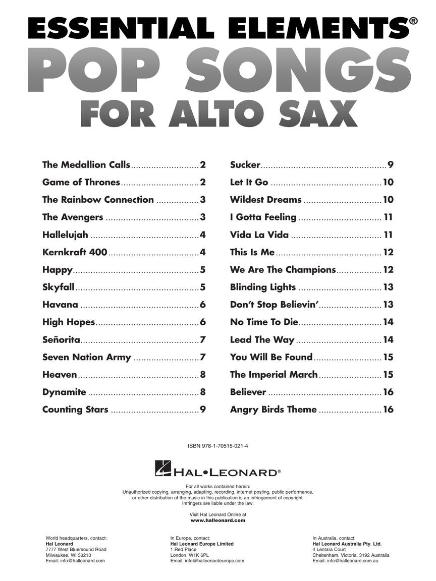 Essential Elements - Pop Songs For Alto Saxophone Book