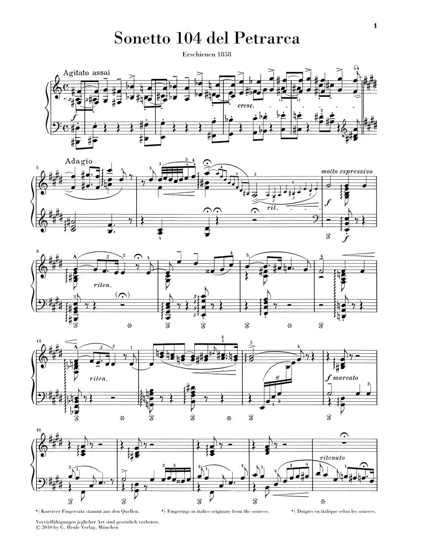 Liszt - Sonetto 104 Del Petrarca Piano Sheet Music