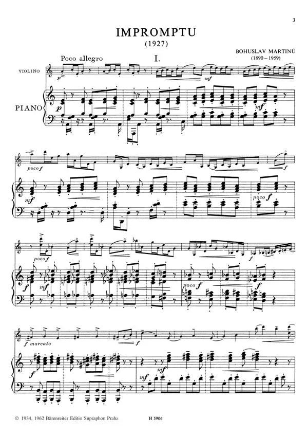 Martinu - Impromptu For Violin with Piano Accompaniment