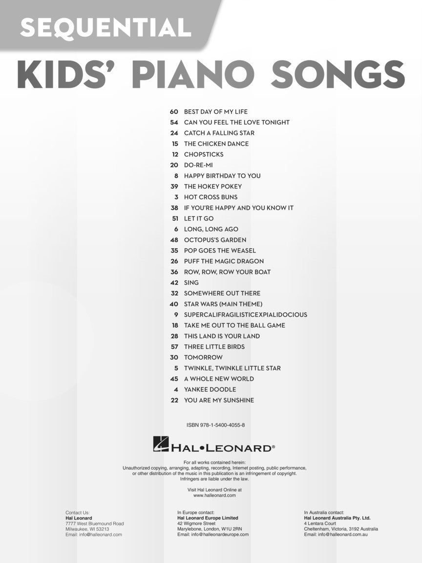 Sequential Kids Piano Songs Book (28 Easy Favourites)