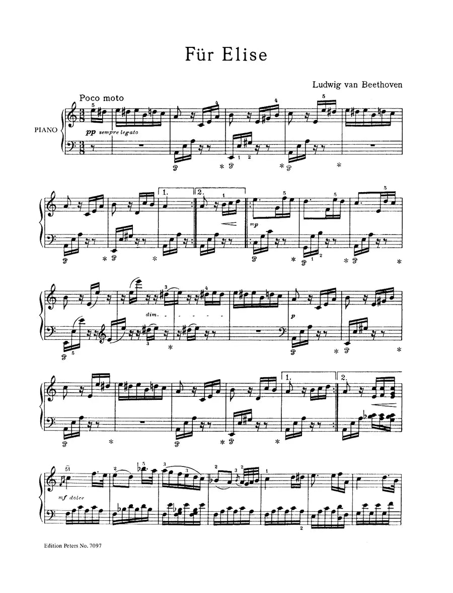 Beethoven - Bagatelle Fur Elise For Piano Solo Book