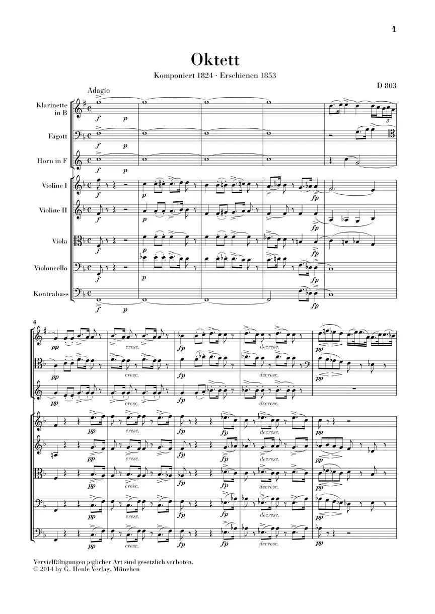 Franz Schubert - Octet In F Major D 803 Study Score Urtext Book