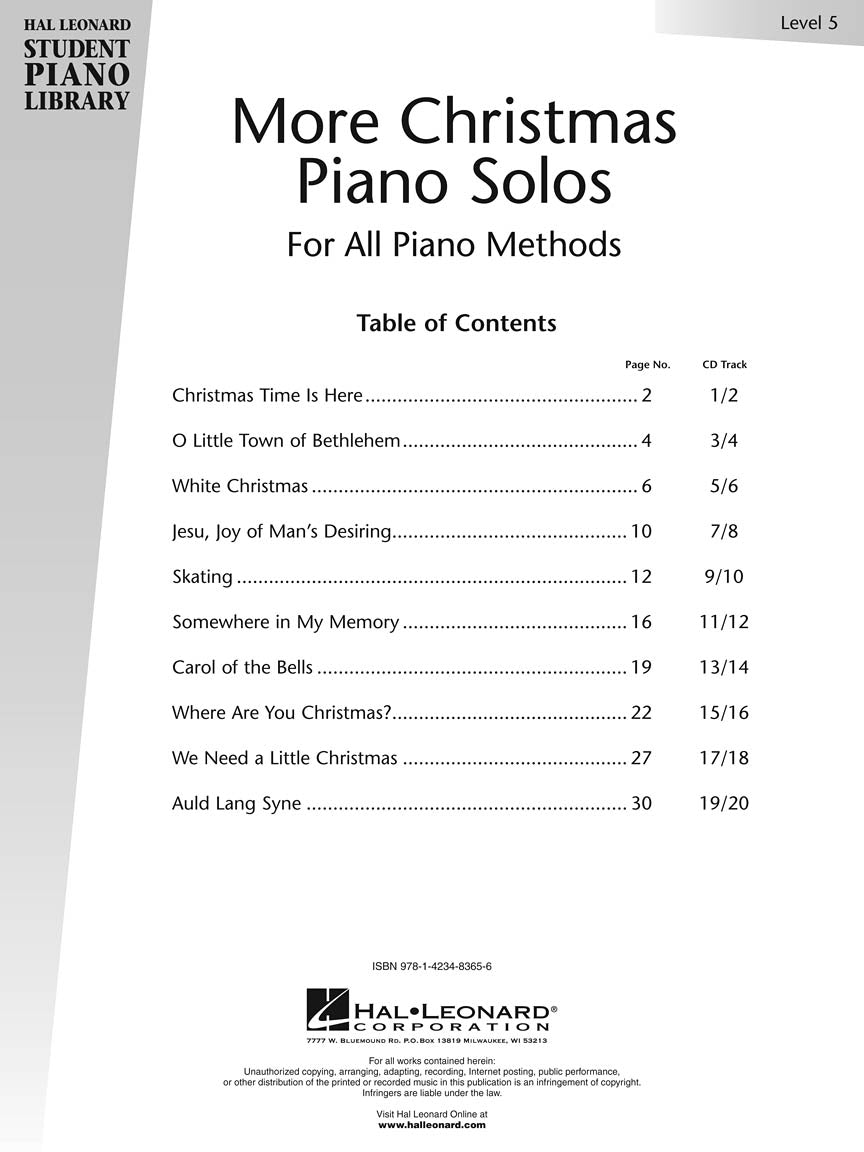 Hal Leonard - More Christmas Piano Solos Level 5 Book