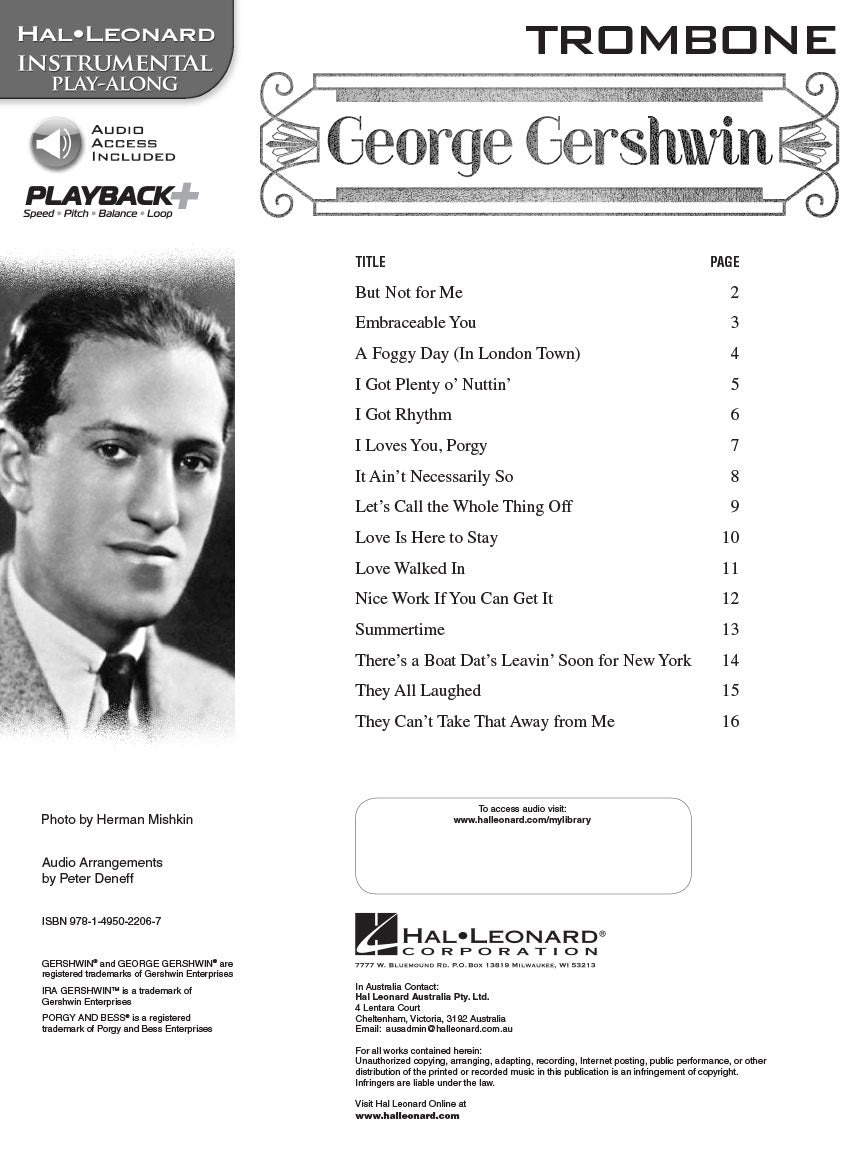 George Gershwin For Trombone Play Along Book/Ola