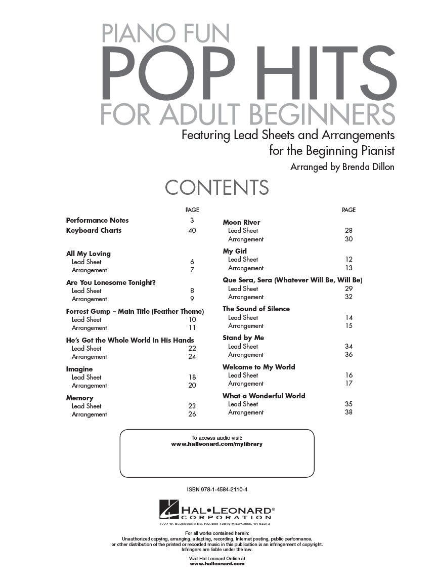 Piano Fun Pop Hits For Adult Beginners Book/Ola