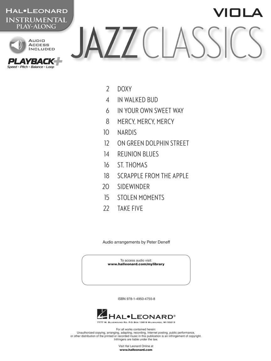 Jazz Classics For Viola Play Along Book/Ola