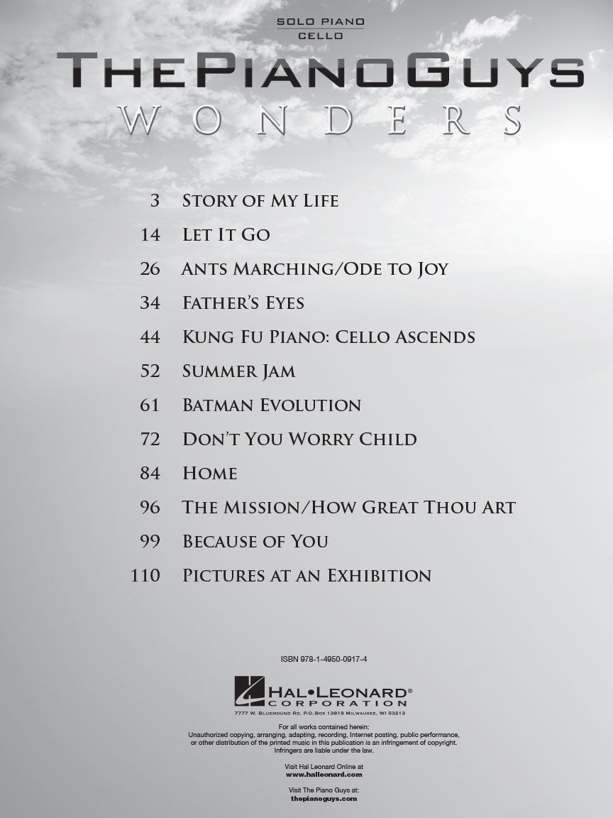 The Piano Guys - Wonders Album For Piano and Cello Book