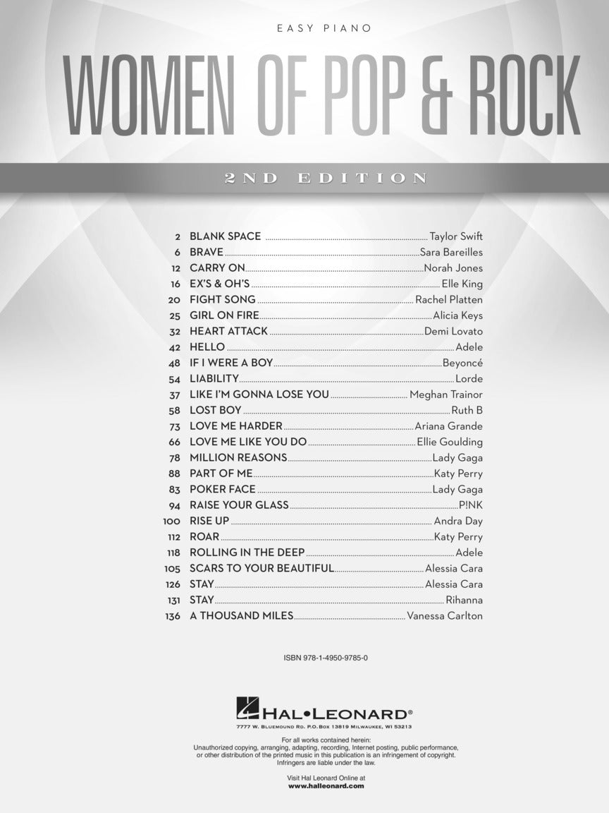 Women Of Pop & Rock Easy Piano 2nd Edition Book