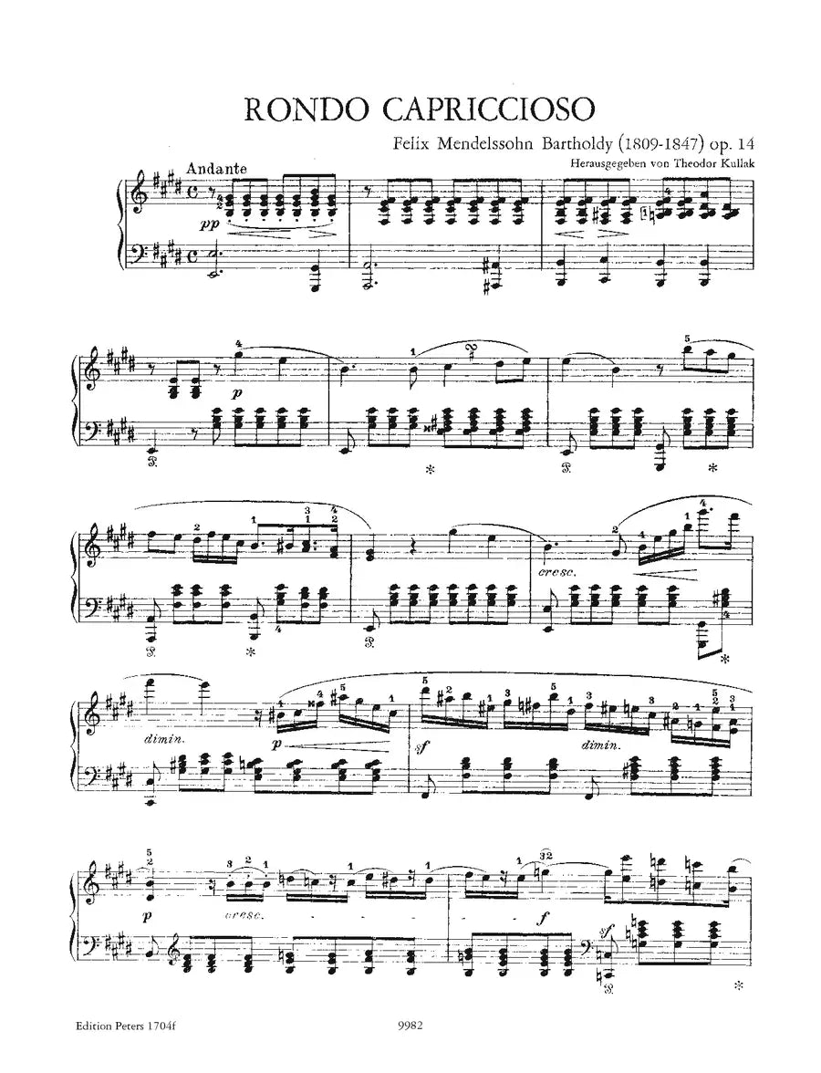 Mendelssohn - Rondo Capriccioso Op 14 For Piano Solo Book