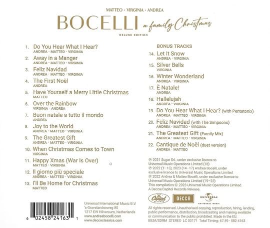 Andrea Bocelli, Matteo Bocelli and Virginia Bocelli - A Family Christmas - Deluxe Edition CD