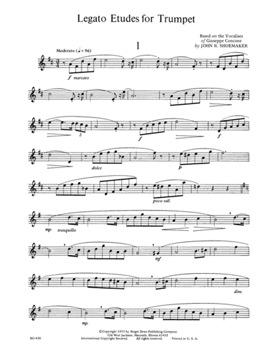 Legato Etudes For Trumpet Based On Vocalises Of Giuseppe Concone Book