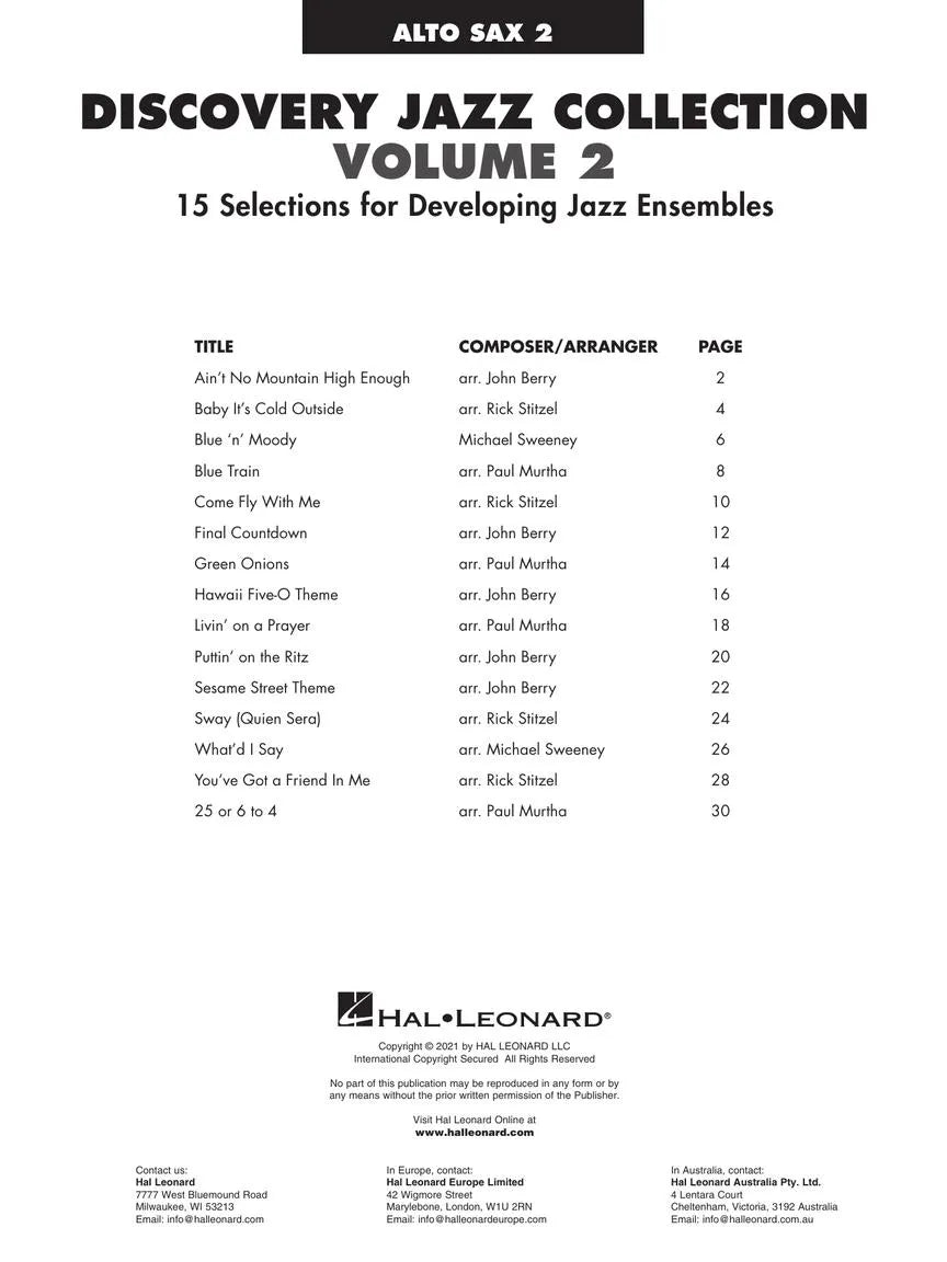 Discovery Jazz Collection - Volume 2 Alto Saxophone Book