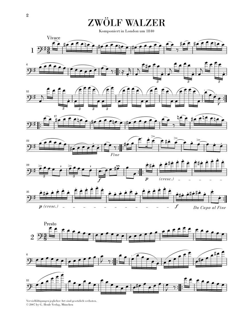 Dragonetti - 12 Waltzes Double Bass Solo Urtext