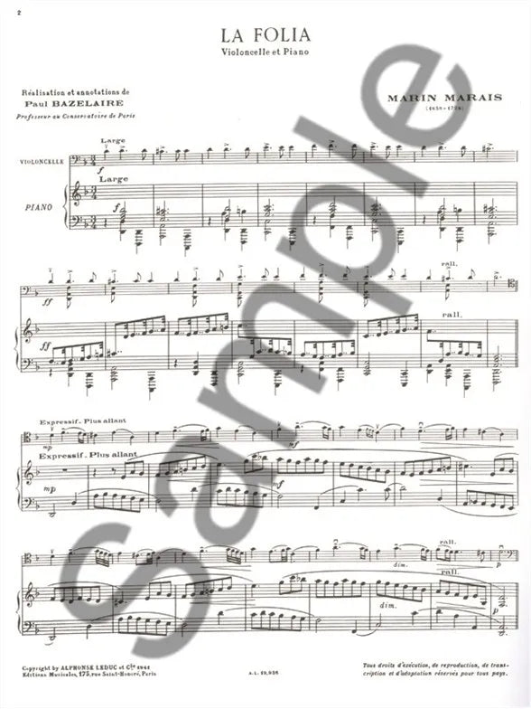 Marin La Folia - Bazelaire Cello Sheet Music