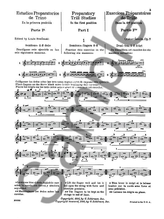 Sevcik: Preparatory Trill Studies, Op 7 Violin- Book 1