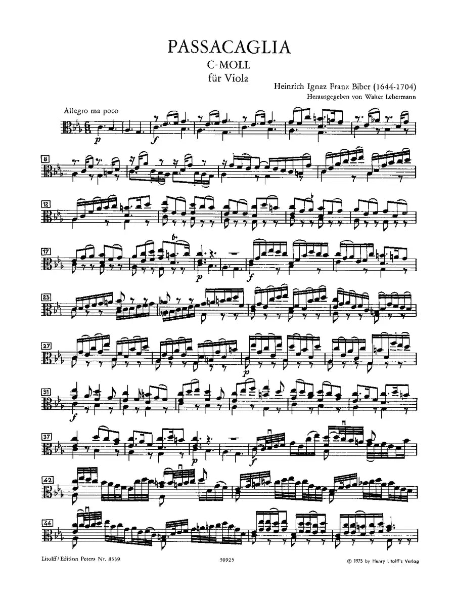 Heinrich Biber - Passacaglia C Minor Viola Solo Book