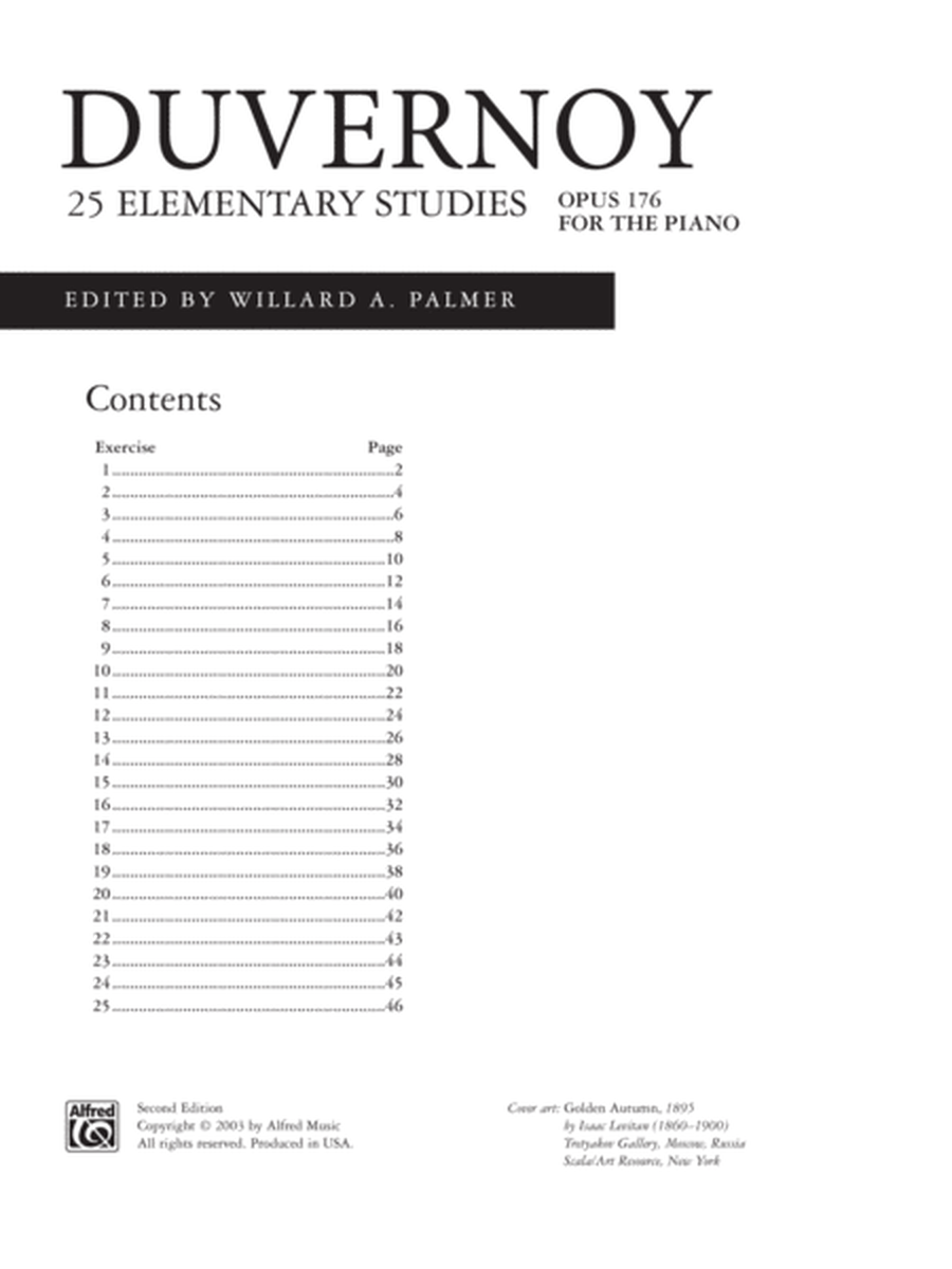 Duvernoy - 25 Elementary Studies Op 176 For Piano Book