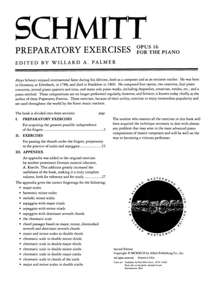 Schmitt - Preparatory Exercises Op 16 Piano Book