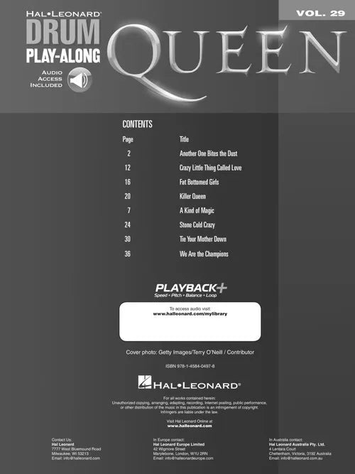 Queen Drum Play Along Volume 29 Book/Ola