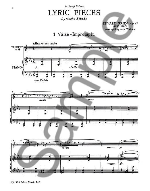 Grieg - Lyric Pieces Op 47 Trumpet with Piano Accompaniment Book