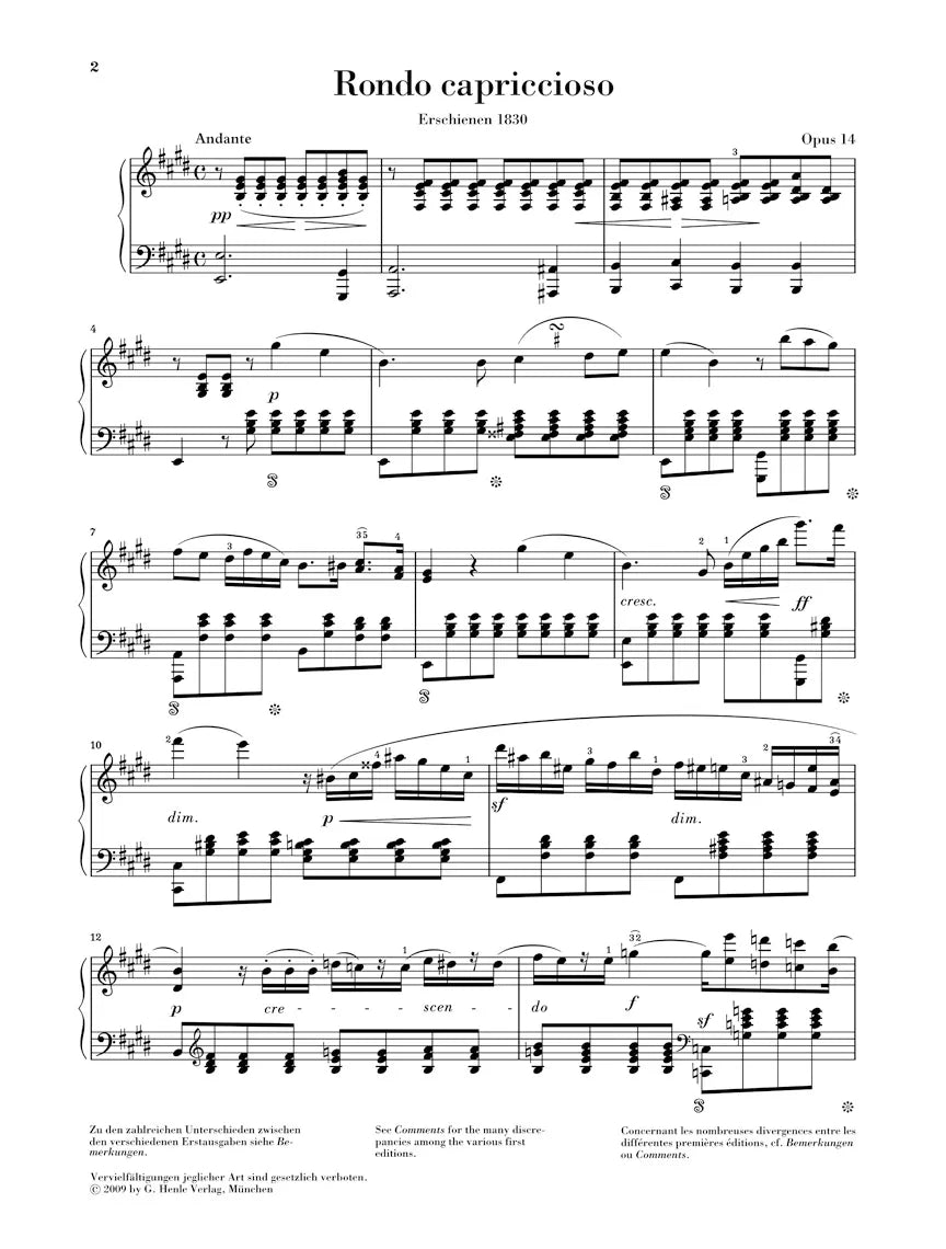 Mendelssohn - Rondo Capriccioso Op 14 Urtext Piano Book