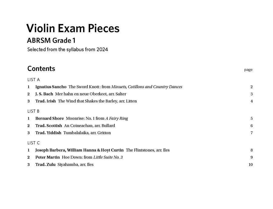 ABRSM Violin Exam Pieces Grade 1 Violin with Piano Accompaniment Book (2024)