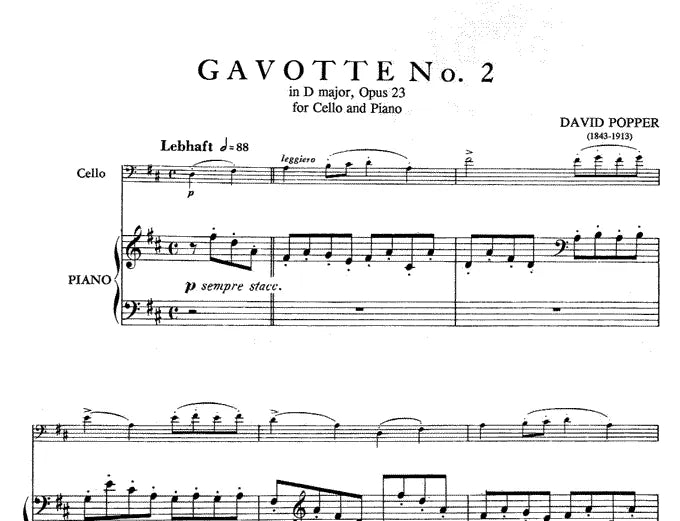 David Popper - Gavotte D Major No 2 Op 23 Cello with Piano Accompaniment Book