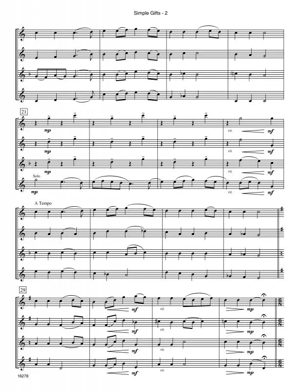 Simple Gifts Quartet - 2 Altos, Tenor and Baritone Saxophone Score/Parts