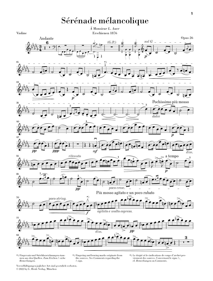 Tchaikovsky - Works For Violin Book