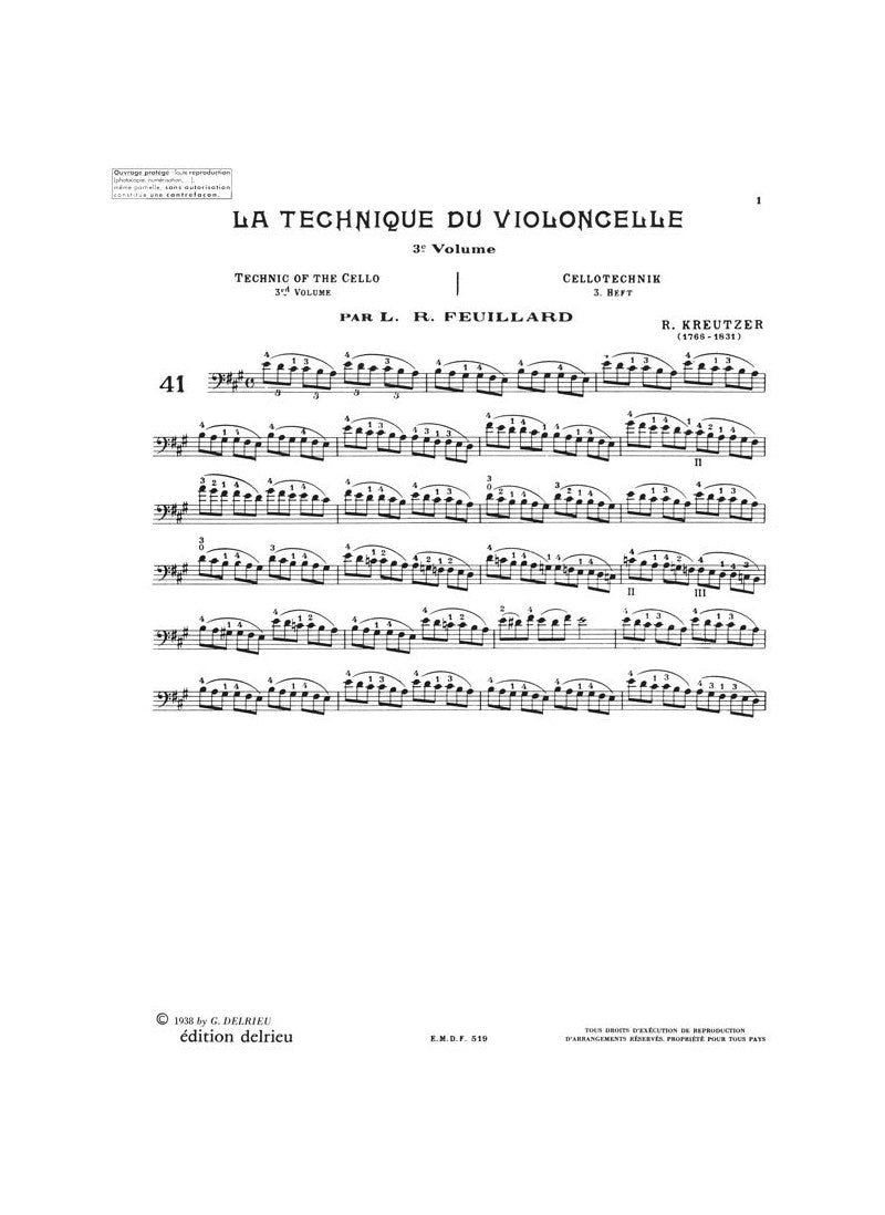 Feuillard - Technique Of Cello Volume 3 Book