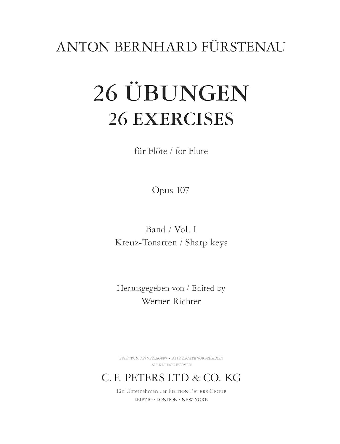 Anton Bernhard Furstenau - 26 Exercises Op 107 Volume 1 For Flute Book