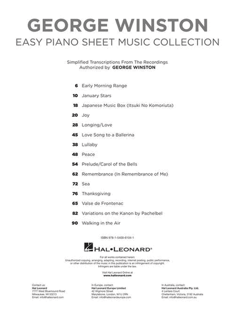 George Winston - Easy Piano Sheet Music Collection Book