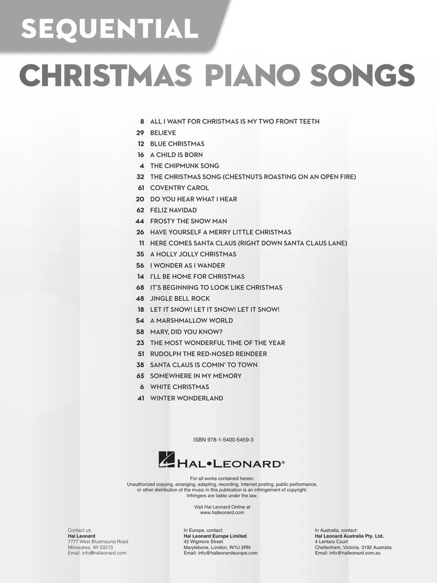 Sequential Christmas Piano Songs Book