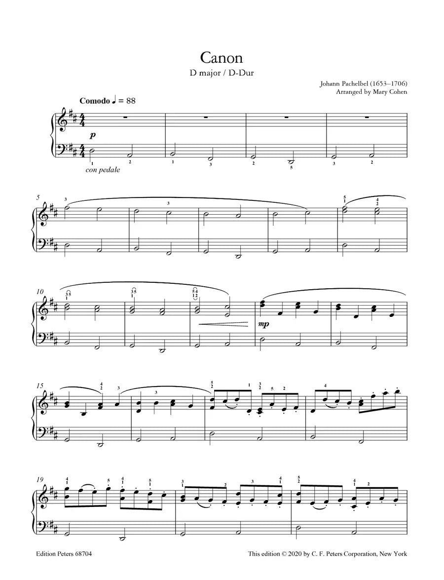 Pachelbel - Canon In D Arranged For Piano Solo Sheet Music