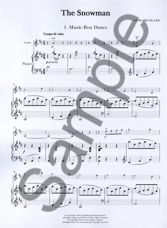 The Snowman Suite For Violin & Piano Book