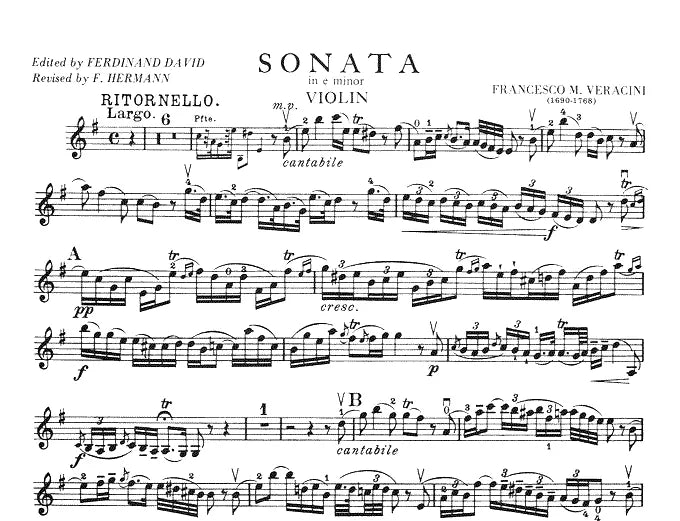 Veracini - Sonata Op 2 No 8 E Minor Solo Violin with Piano Accompaniment