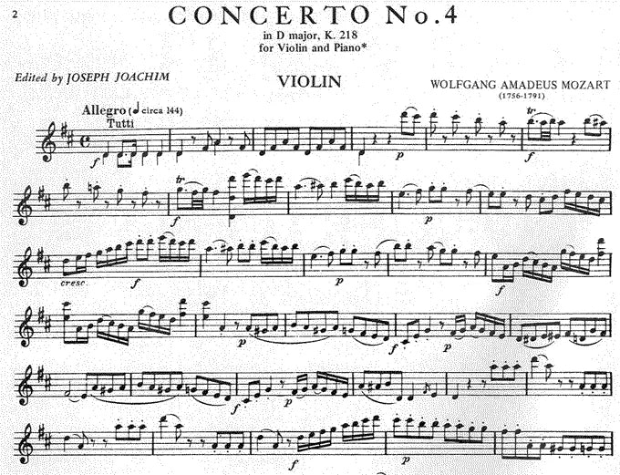 Mozart - Concerto No 4 D K 218 Violin with Piano Accompaniment Book