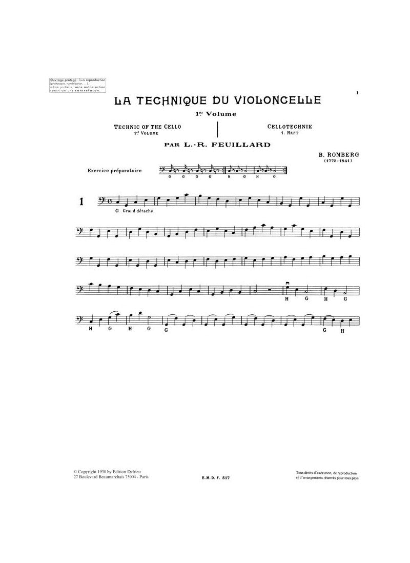 Feuillard - Technique Of Cello Volume 1 Book