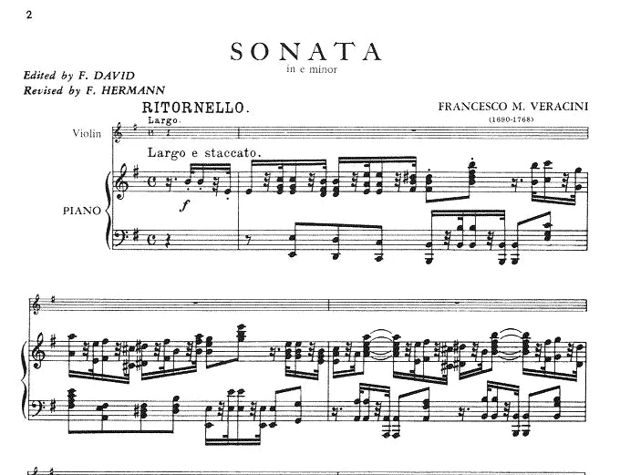 Veracini - Sonata Op 2 No 8 E Minor Solo Violin with Piano Accompaniment