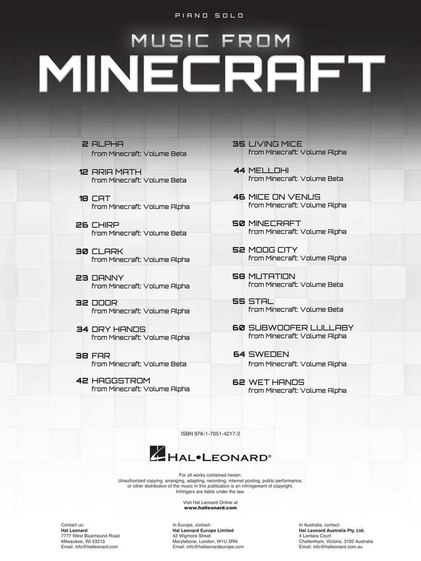 Music From Minecraft - Piano Solo Songbook