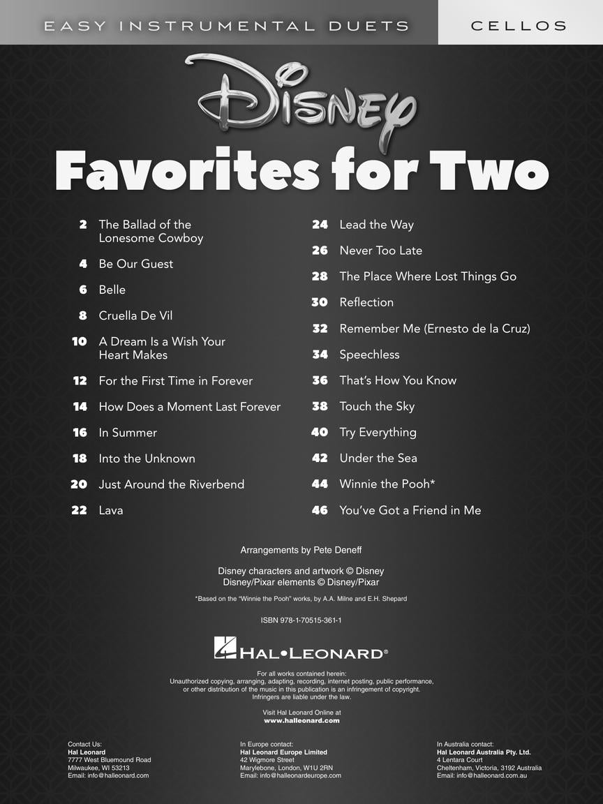 Disney Favorites For Two For 2 Cellos Songbook