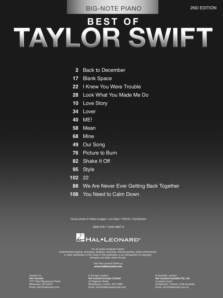 Best Of Taylor Swift Big Note Piano 2nd Edition