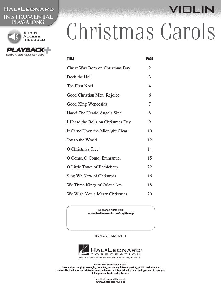 Christmas Carols For Violin Book/Ola