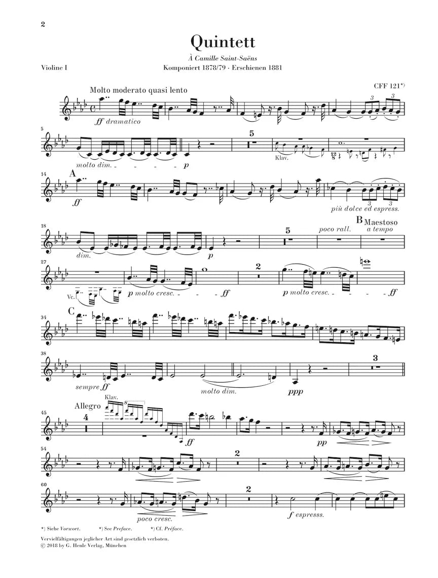 Cesar Franck - Piano Quintet In F Minor Score/Parts Book