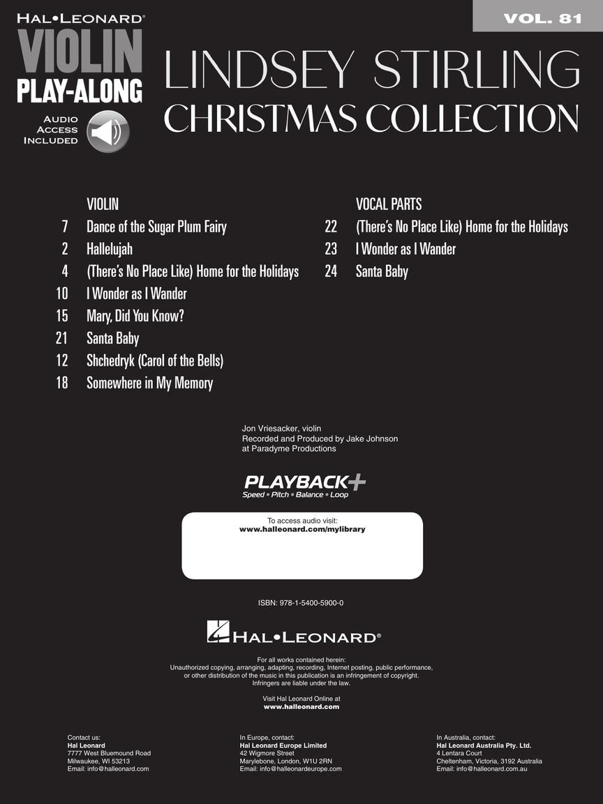 Lindsey Stirling - Christmas Collection Violin Play Along Volume 81 Book