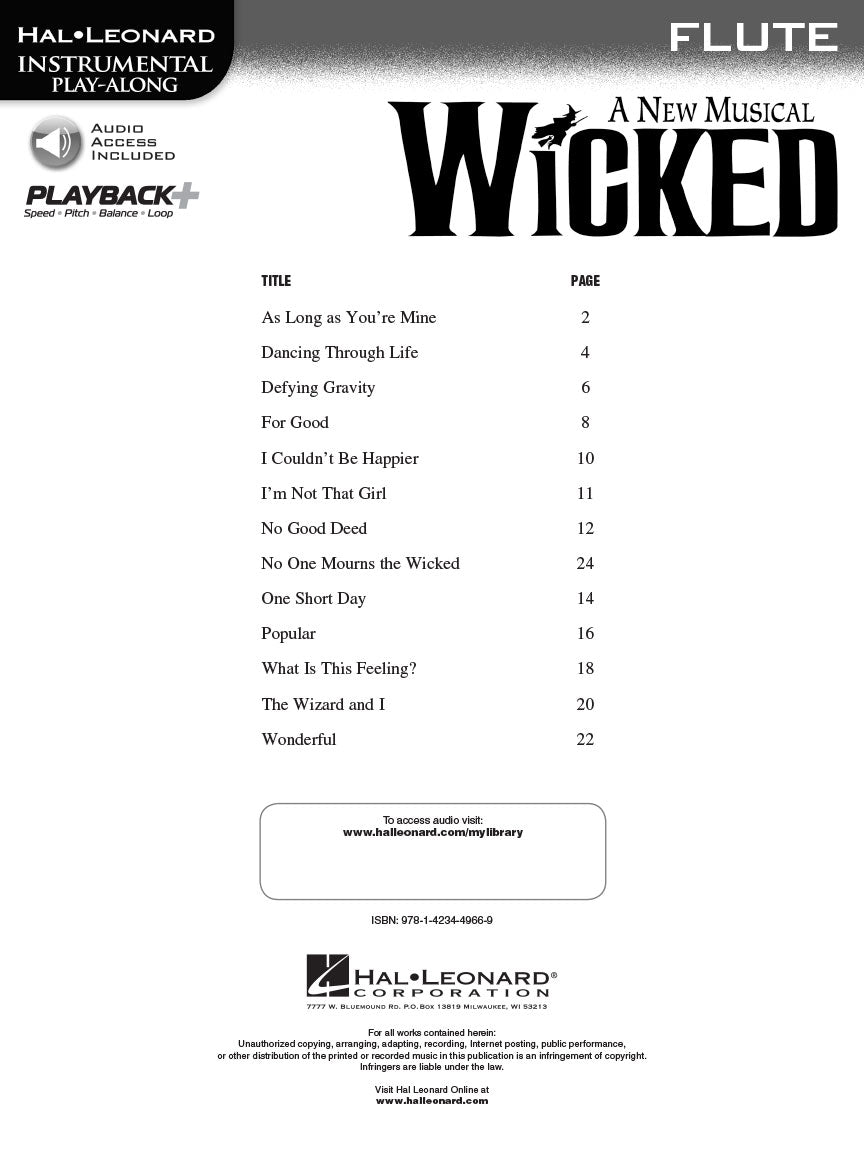 Wicked A New Musical Flute Play Along Book/Ola