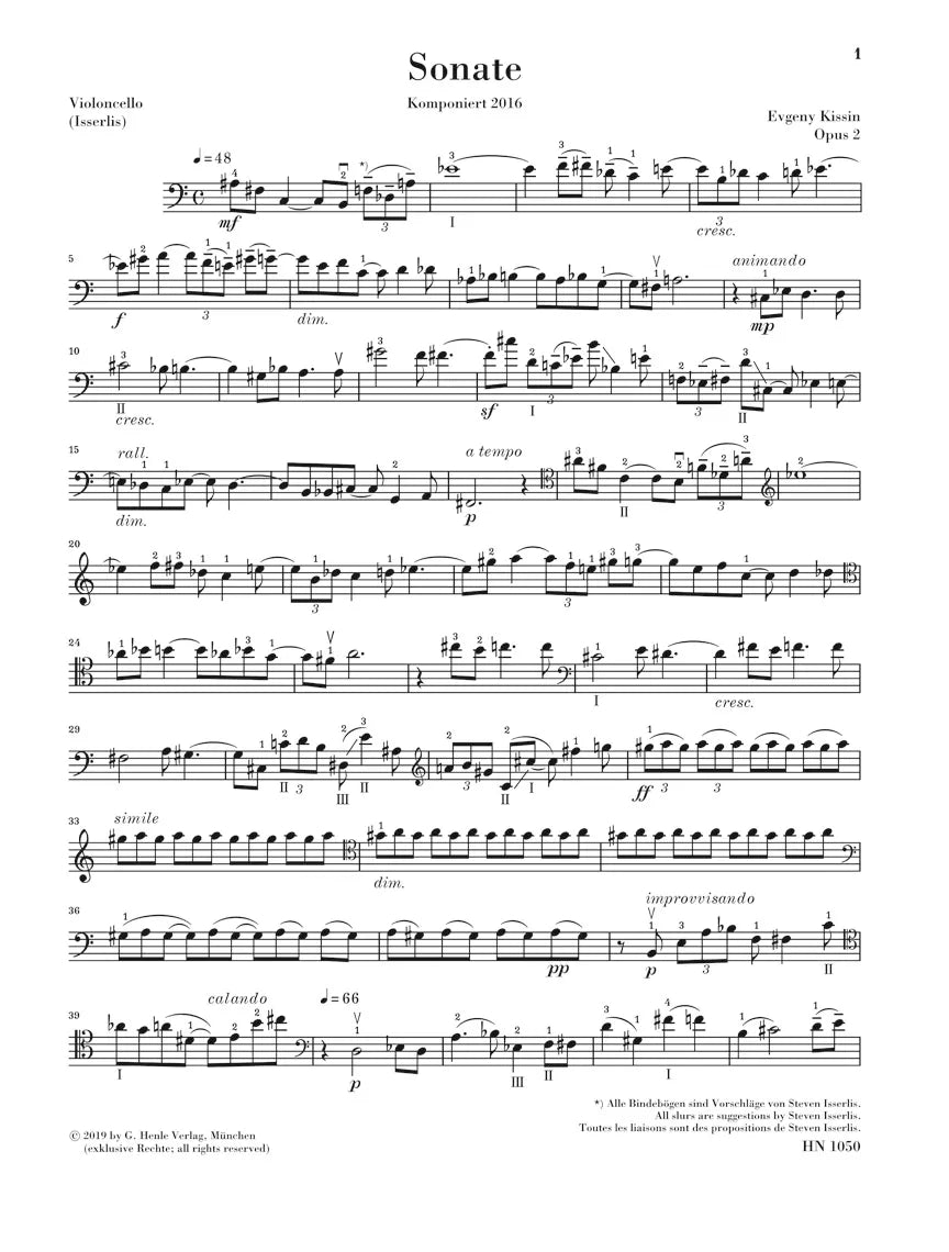 Kissin - Sonata Op 2 For Cello with Piano Accompaniment Book