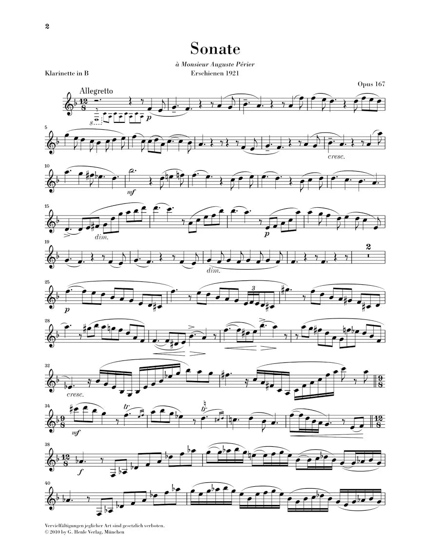 Saint-Saens - Clarinet Sonata Op 167 Urtext Book