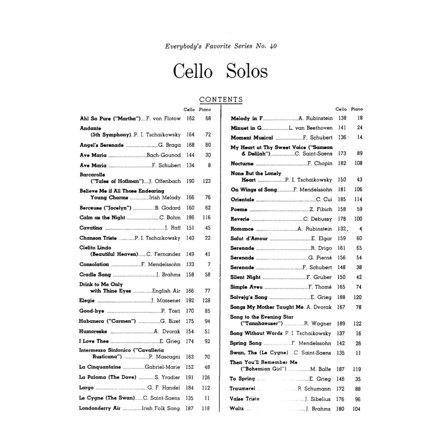 Cello Solos - Cello with Piano Accompaniment Book (54 Pieces)